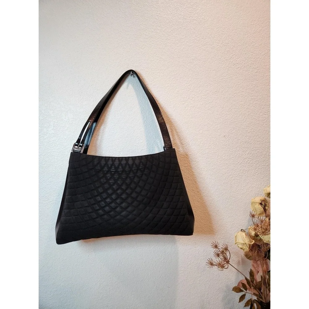 Vintage Bally Black Quilted Nylon Patent Leather Shoulder Bag 12x7 Designer hobo